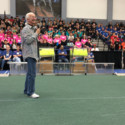 Woodie Flowers addressing the crowd before presentation of the Woodie Flowers Award at the 2017 Lone Star North FIRST Robotics Competition event