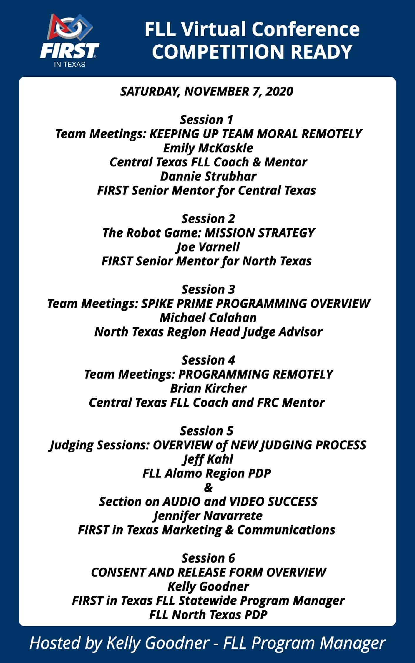 Updated Agenda for the FLL Virtual Conference Prep for Success - Competition Ready